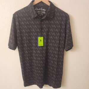 Robert Graham Clubhouse Skull All Over Print Iron Skul Black Polo Mens sz Small
